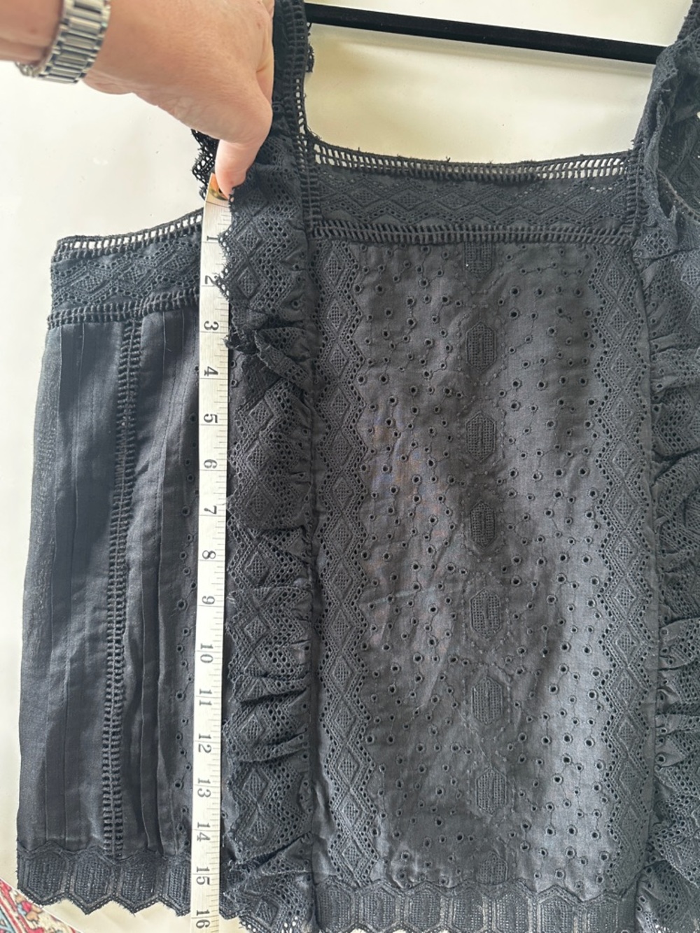 Black Eyelet Lace Trim Sleeveless Top - Frame sz medium - Picture 4 of 11